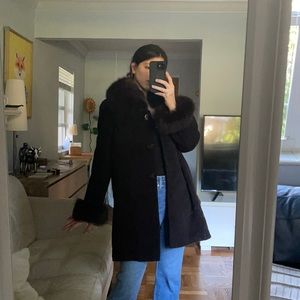 Alpaca and fox fur trim wool coat